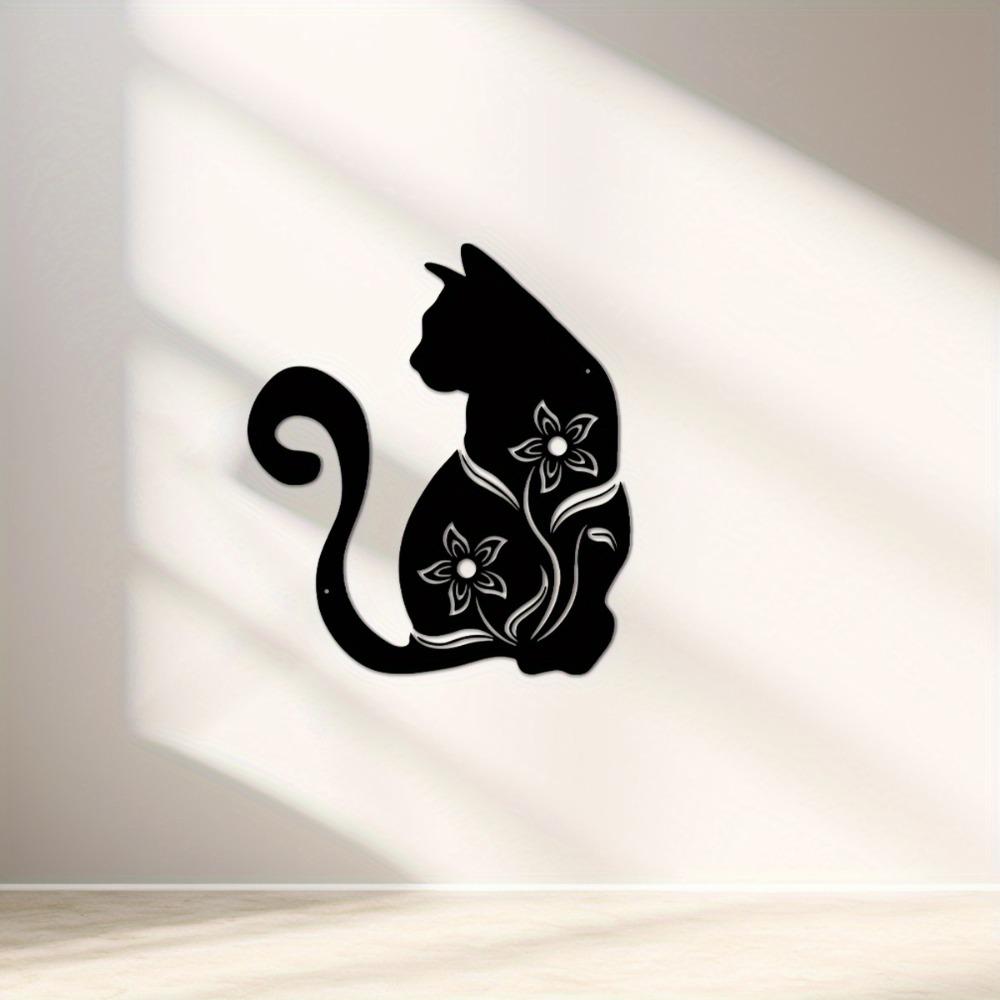 1pc Black Cat Metal Wall Art Floral Accents Home Decor 15.74 Inch for Living Room Bedroom Kitchen Outdoor Cat Decoration