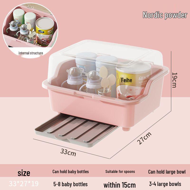 Dustproof Milk Bottle Storage Box with Lid - Baby Supplies & Toys Organizer