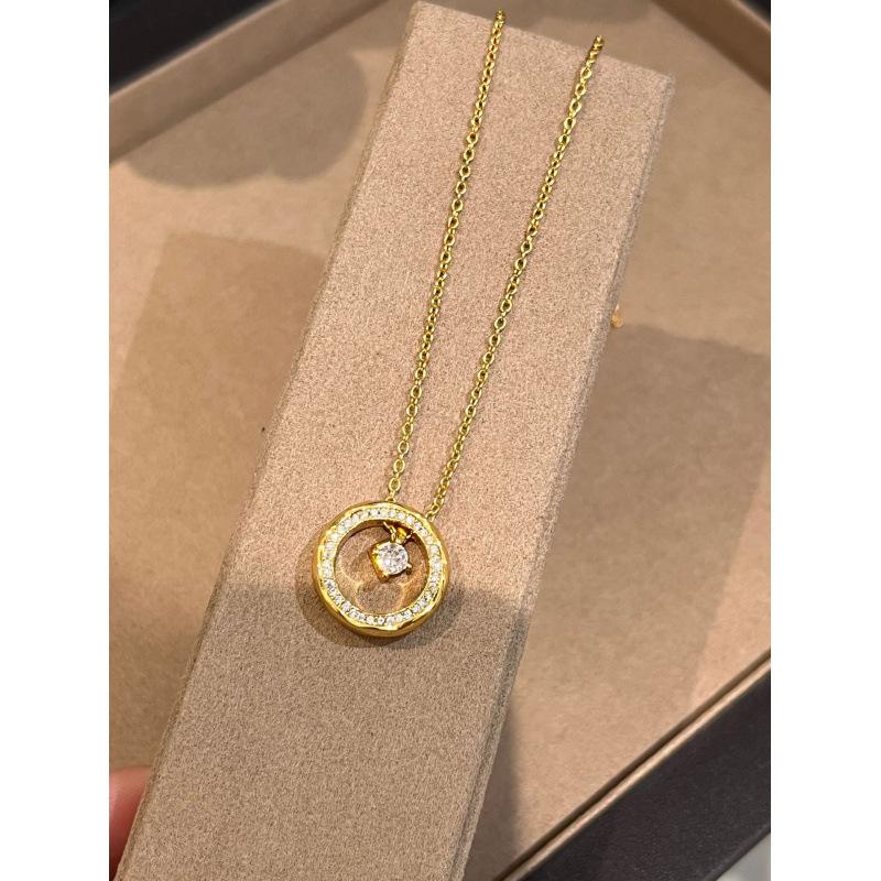 Colar de Diamante Único Círculo Vintage Co Versátil Exquisito Pingente com Padrão Cruzado Colar de Alto Bom Gosto