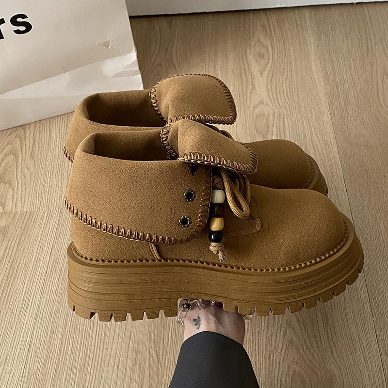 Women Flats Paltform Ankle Boots Beaded Casual Sport Shoes 2025 Trend New Winter Sneakers Woman Snow Boots Botas Mujer