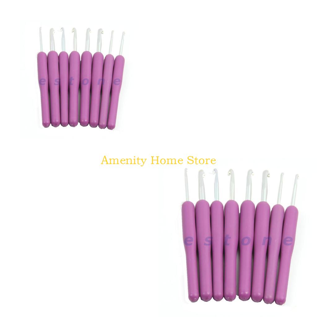 

F26C 8Pcs Ergonomic Plastic Handles Crochet Hooks Knitting Knit Needles Set серебряный