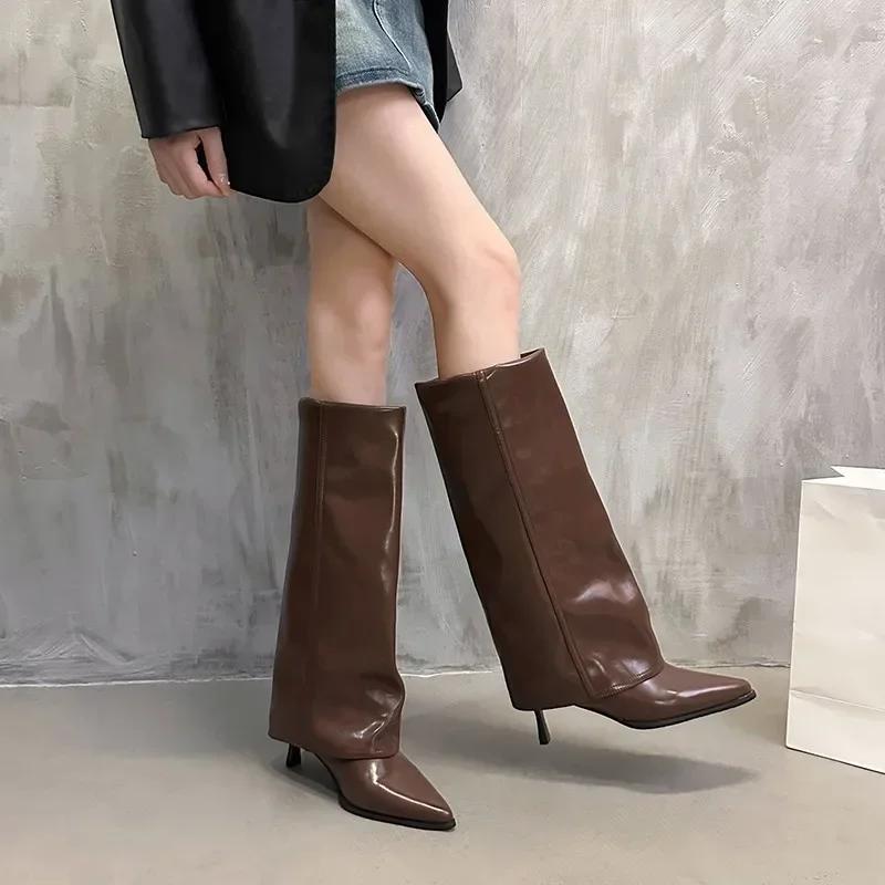 New Western Cowboy Boots Women Fashion Slip-On Long Pipe Boots Female Sexy Thin High Heel Trend Knee High Botas