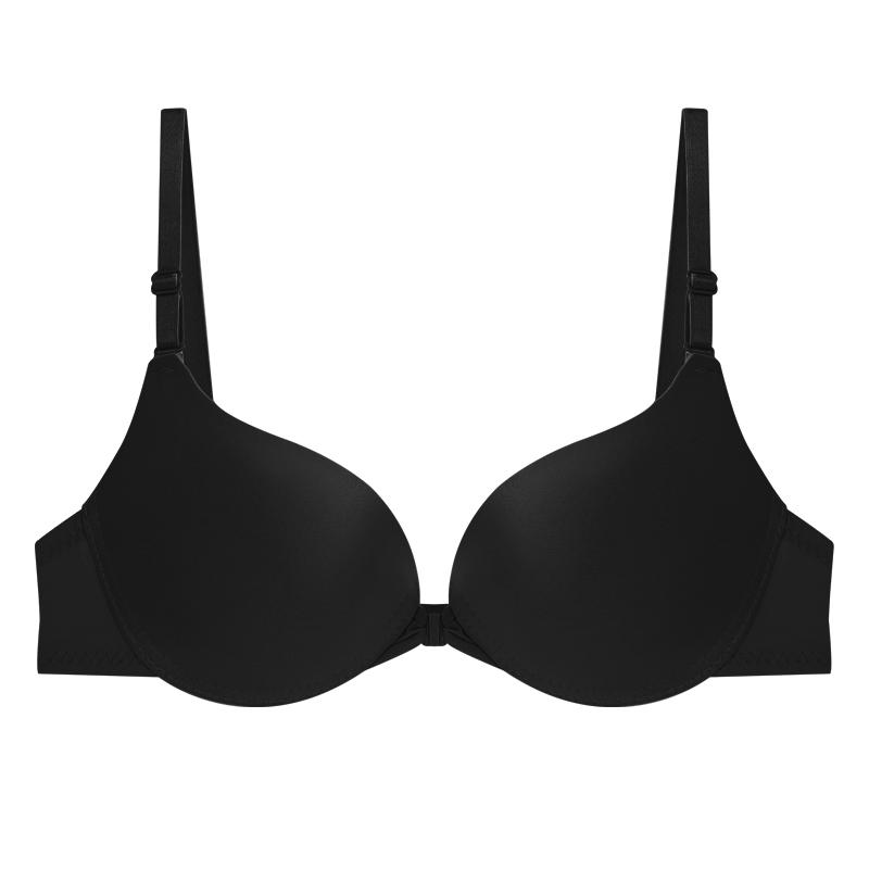 

Женский бюстгальтер с застежкой спереди, мягкий дышащий бюстгальтер пуш-ап с регулируемыми эластичными бретелями, формованными косточками, без зацепок, однотонный 32 чёрный