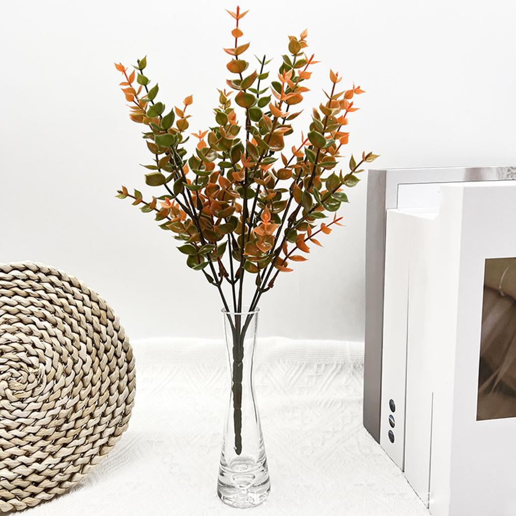 Set Of 12 Artificial Fall Leaf Branches Eucalyptuses Stems Table Centerpieces and Seasonal Decoration Plant Ornament