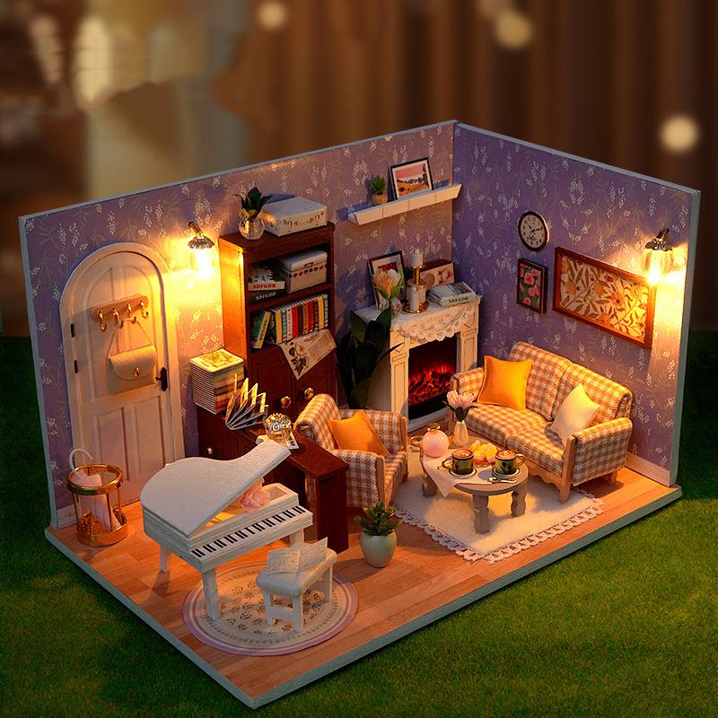 DIY Wooden Miniature Model Kit Convenience Stores Casa 3D Puzzle Doll Houses With Furniture Lights for Friends Birthday Gifts