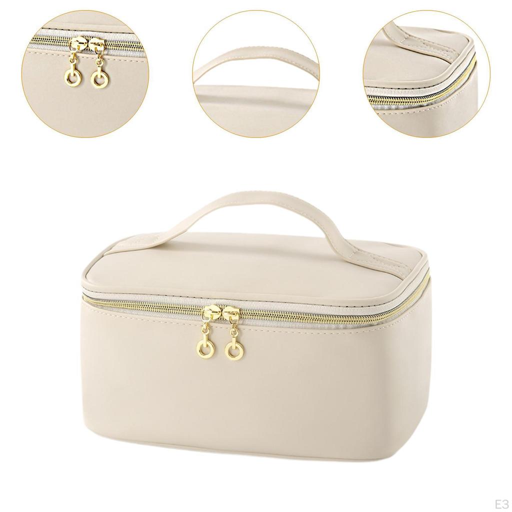 Cosmetic Bag Organizer Lightweight Pouch Essentials with Handle and Divider PU Portable Polyester