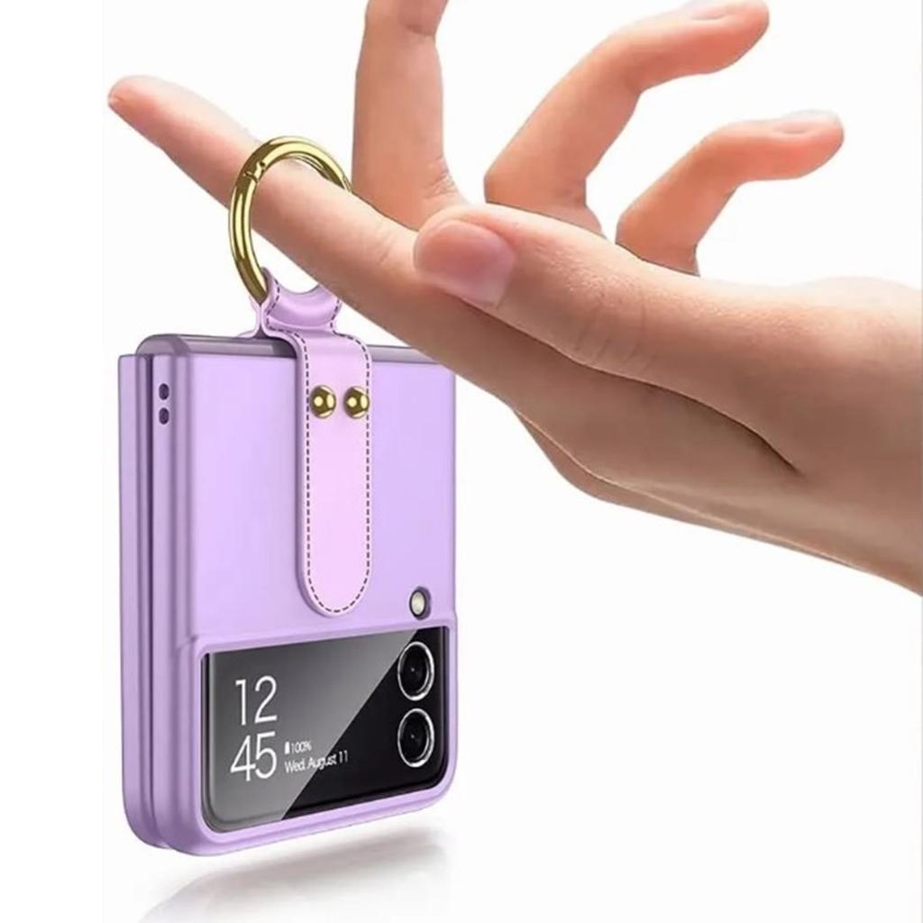 Phone Case for Samsung Galaxy Z Flip 3 Built in Screen Protector Phone Back Cover with Kickstand Ring Holder Purple