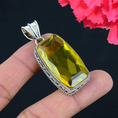 Pendentif en pierre précieuse topaze citronnée en argent sterling 925 massif, bijoux cadeau pour unisexe