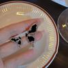 Asymmetrical Black Butterfly Stud Earrings - S925 Sterling Silver, High-Grade Design, Cool Style Jewelry.