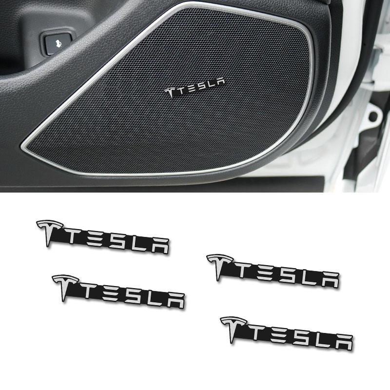2/5/10pcs Aluminum Car Audio Speaker Stickers Logo Decal For Tesla Model 3 Y S X Cybertruck Roadster Coil Highland Accessories