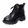 Short boots women's new European and American simple Martin boots round head lace-up cotton boots women's thick heel casual leather boots