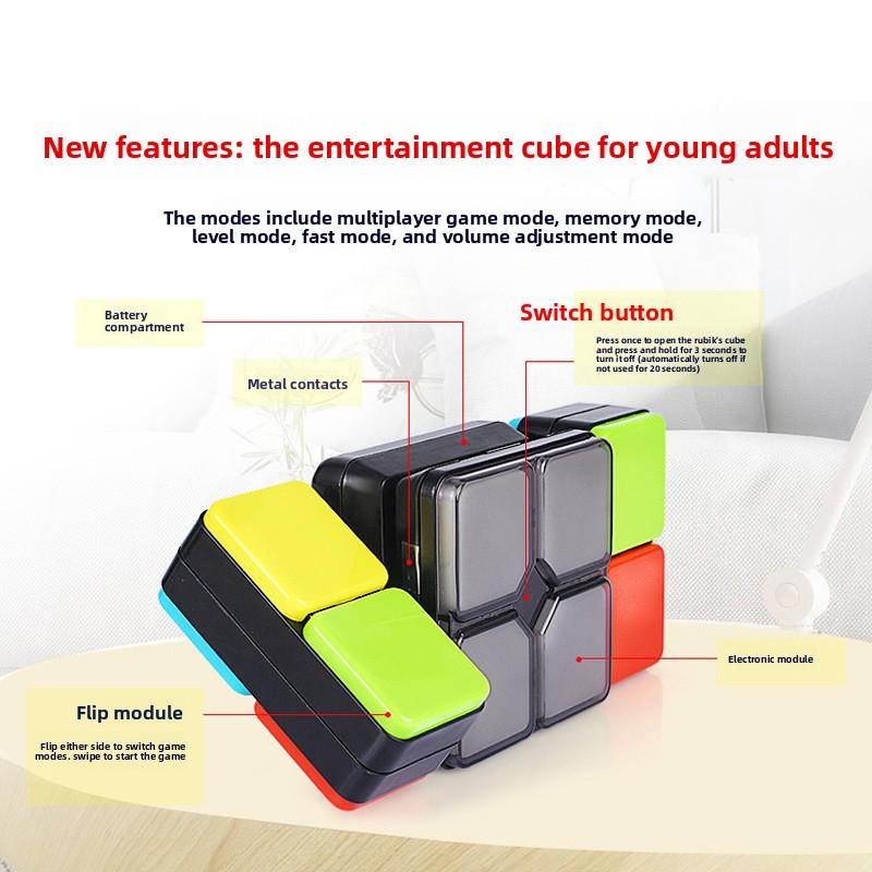 Electronic Handheld New Point Game Fidget Toys Logic Flip Slide 4 Game Modes Changeable Puzzle Magic Cube Music Toy