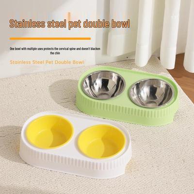 Stainless Steel Pet Double Bowl with Neck Protection & Anti-Spill Design for Cats and Dogs