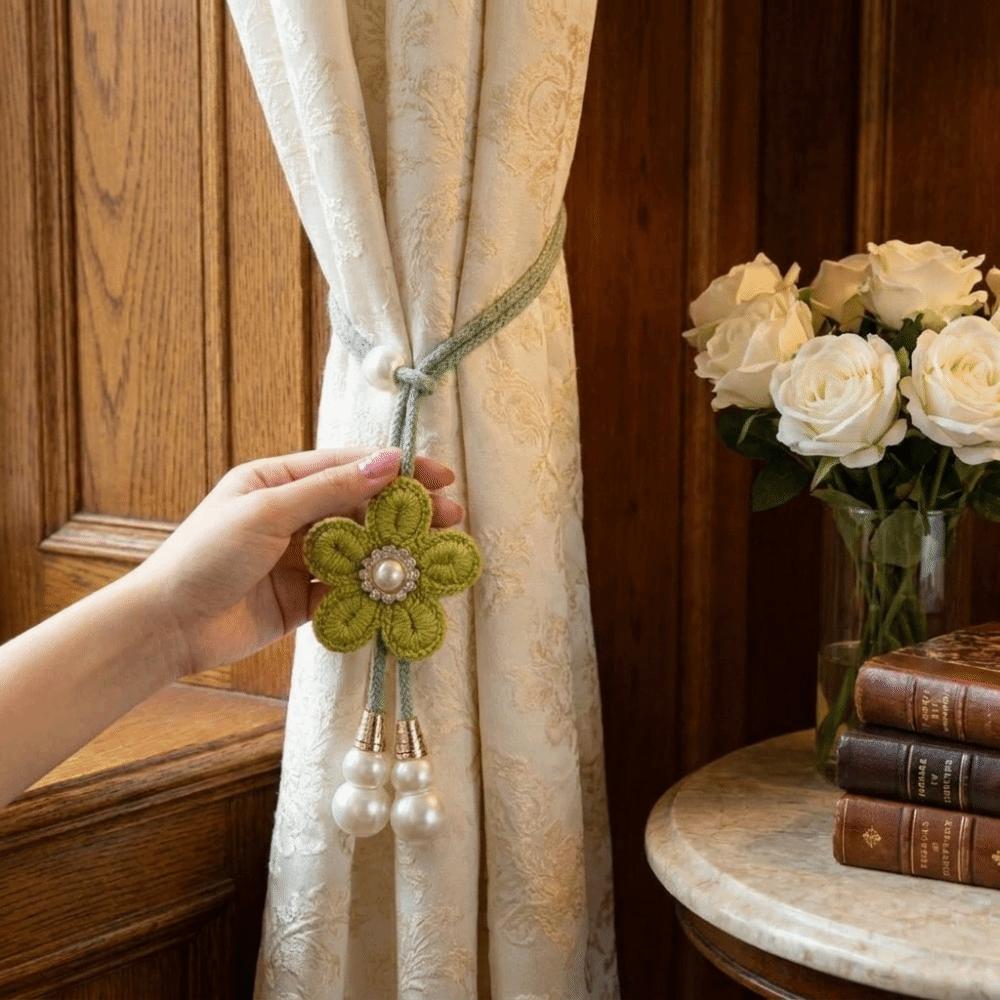 2 Stück Verstellbare Blumen-Vorhangbindung Leichte Perlen-Vorhangschnalle Vorhangseil Wohnzimmer
