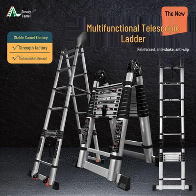 Telescopic Herringbone Bamboo Joint Folding Ladder, Multi-functional Household Lifting Ladder