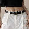 Modern Womens Black Denim Pants With Sleek Minimalist Design And Belt