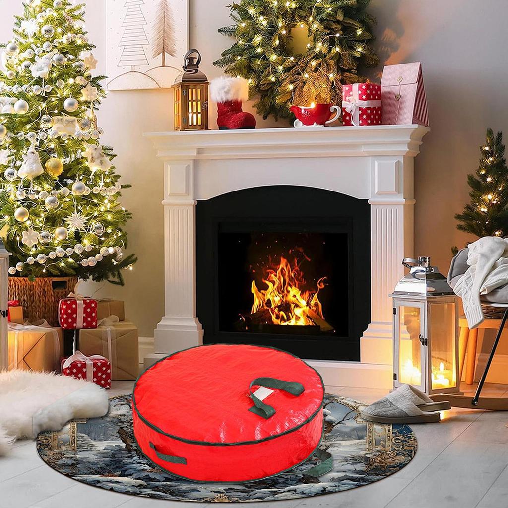 Wreath Storage Bag Wreath Christmas Decor Storage Box Waterproof Organizer Holder Zipper Pouch For Thanksgiving Car Moving