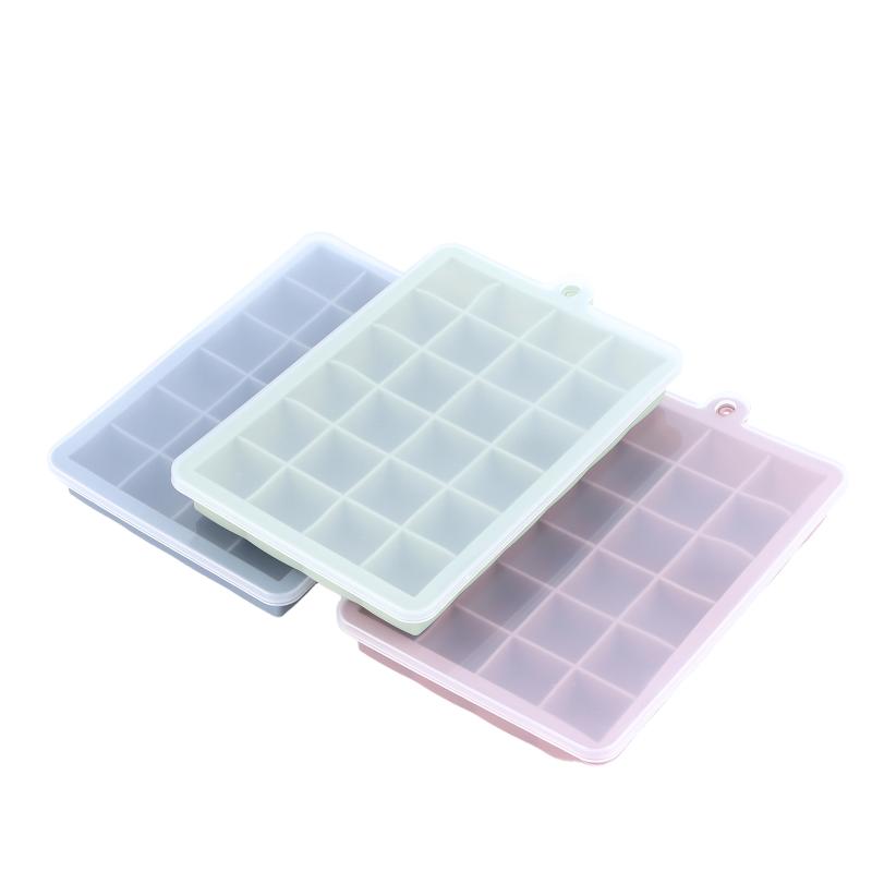 1Pc 24-Hole Silicone Ice Tray Square Box Auxiliary Food Puree Cheese Jelly Mold With Lid Bar Kitchen Cocktail Tools Ice Mold