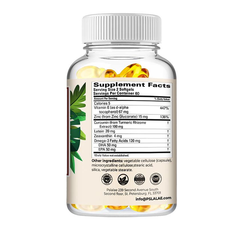 Pslalae 20mg Lutein, 4mg Zeaxanthin, 100mg Curcumin and Omega-3 - for Eye Health