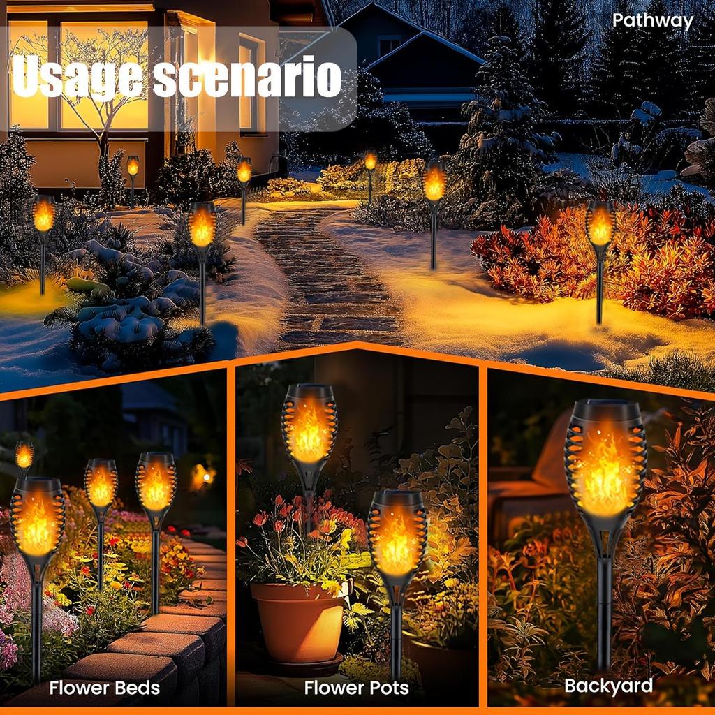 Solar Flame Torch Lights with 12/33/51 LEDs – Flickering Waterproof Outdoor Lamps for Garden Lawn Yard Path Holiday Decoration