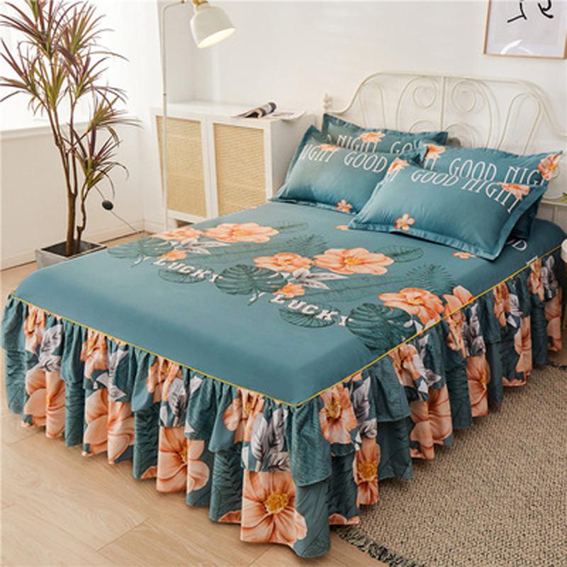 Home Decoration Brushed Printed Bed Skirt Bedding Three-piece Set Pillow Case Bed Cover