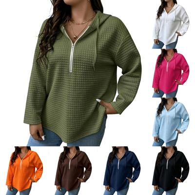 Women's Casual Long Sleeve Hooded Zip Up Top with Pockets Knit Wear