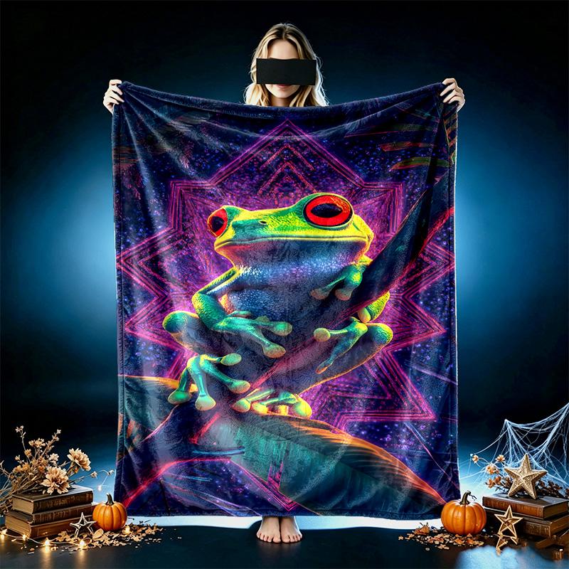 1pc Snug Rainbow Frog Blanket, Lightweight and Durable Print Blanket, Perfect for Home, Couch, Bed, Picnic, Travel, Office
