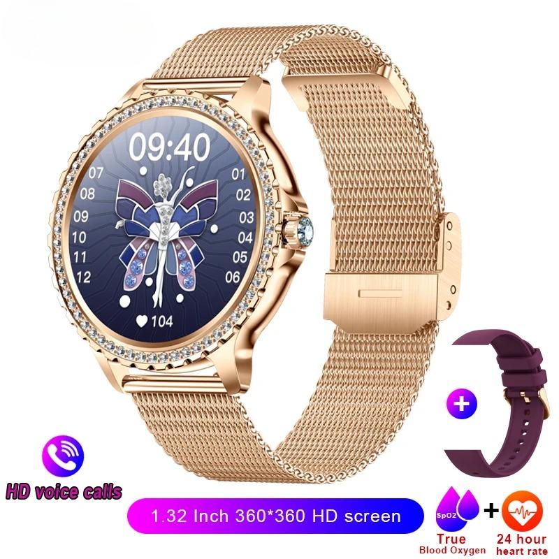 New Voice Calling Smart Watch Women 360*360 HD Display Diamond Strap Heart Rate Sports Ladies Fashion Waterproof Smartwatch