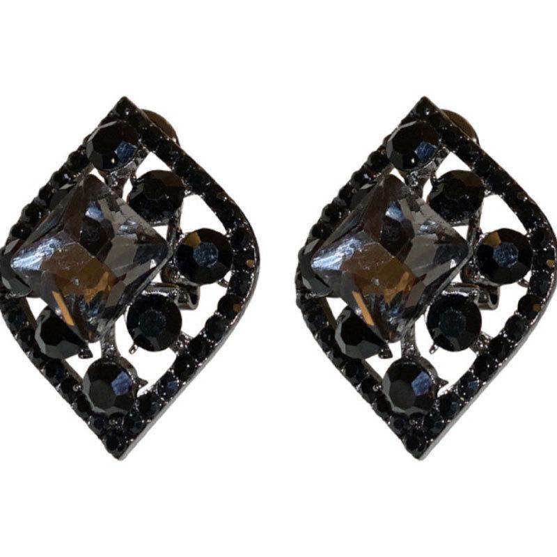 Temperamentvolle schwarze Rhombus-Kristall-Hypoallergene Ohrstecker - Nischendesign mit hochwertiger Silbernadel