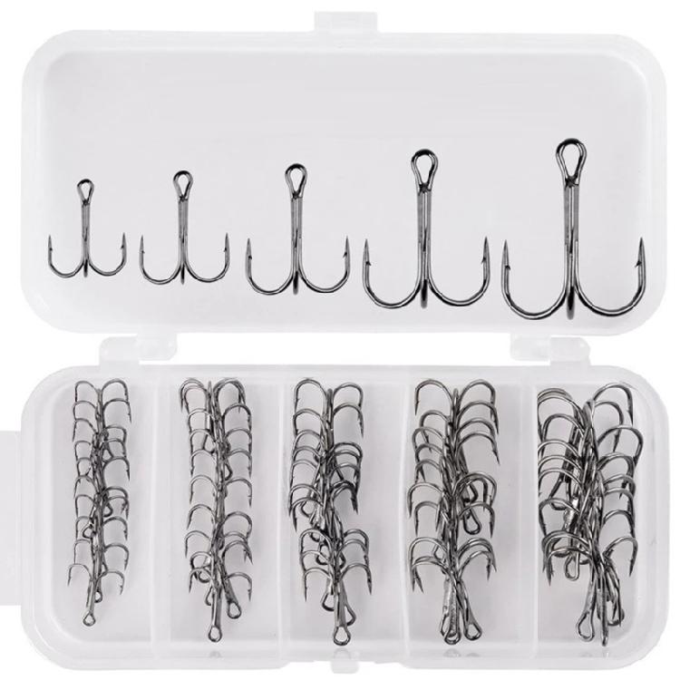 50Pcs/pack Sharply Round Bend for Lures Baits Saltwater Fishing Strong High Carbon Steel Hooks Fishing Treble Hooks Set 1