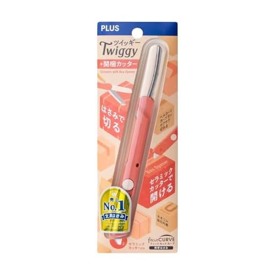 Plus Cardboard Cutter Scissors Twiggy + Unpacking Cutter Salmon Pink SC-150P 34-109