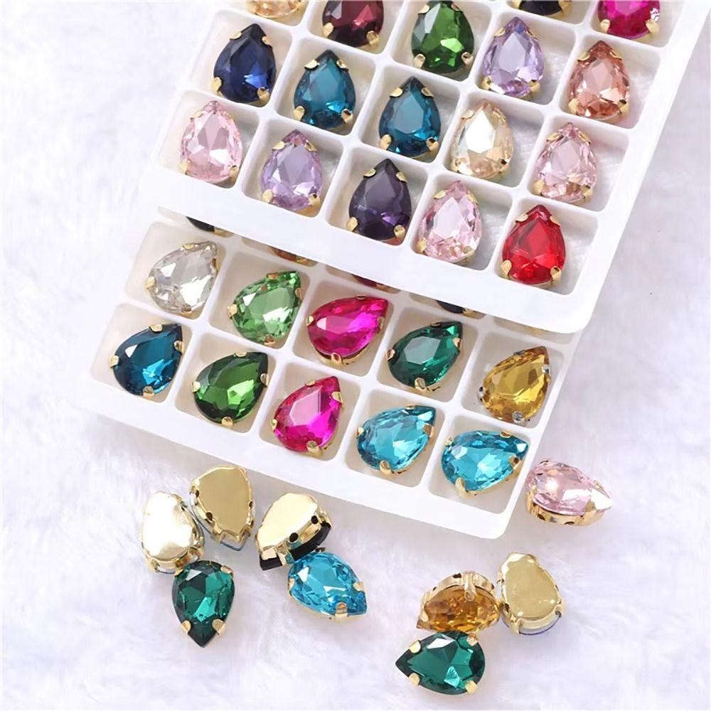 50Pcs/Pack Sew On Glass Crystal Stones Diamond Beads Ornament  DIY Garment Clothes Shoes