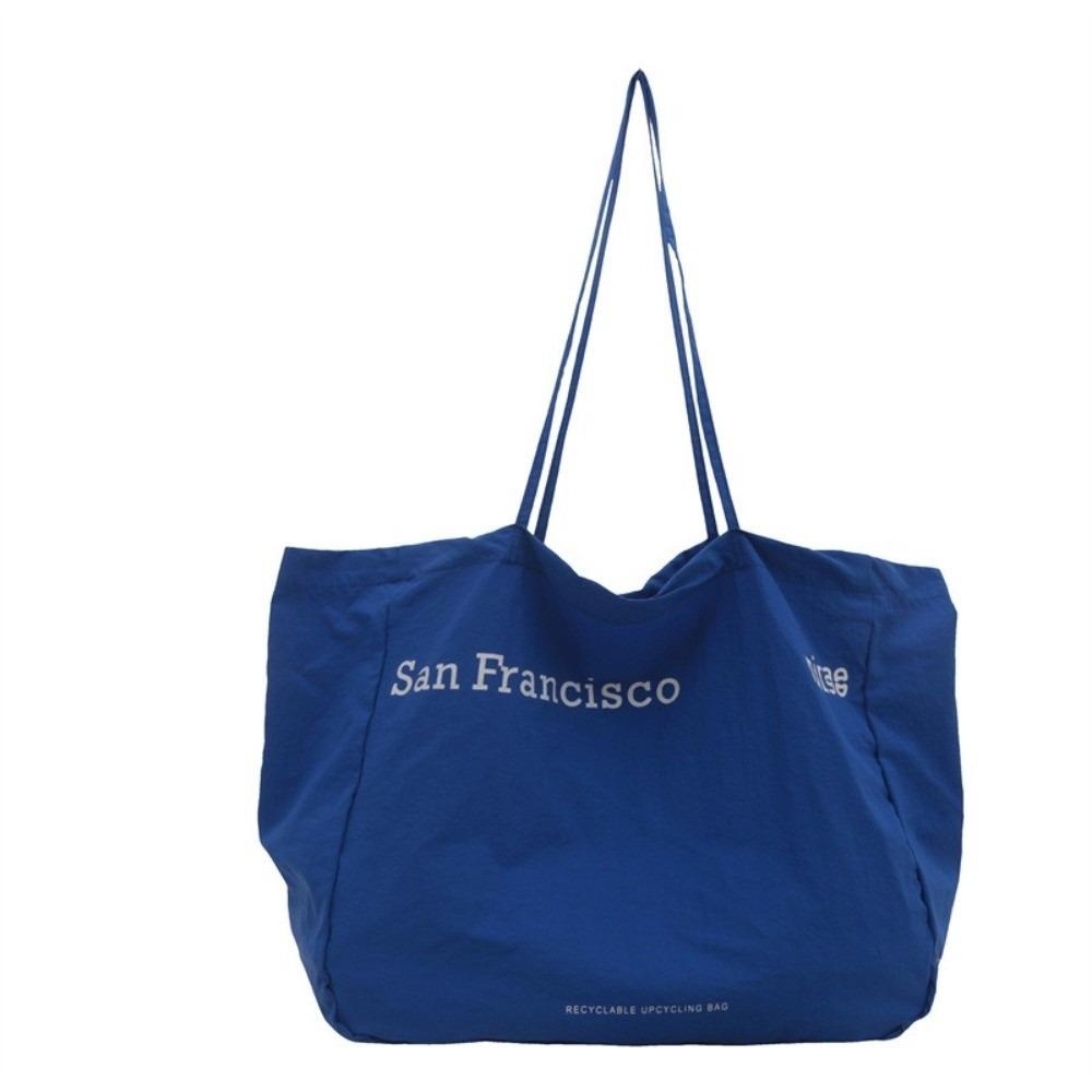 Letter Print Canvas Shoulder Bag Large Capacity Underarm Bag Casual School Handbag  School Use синий