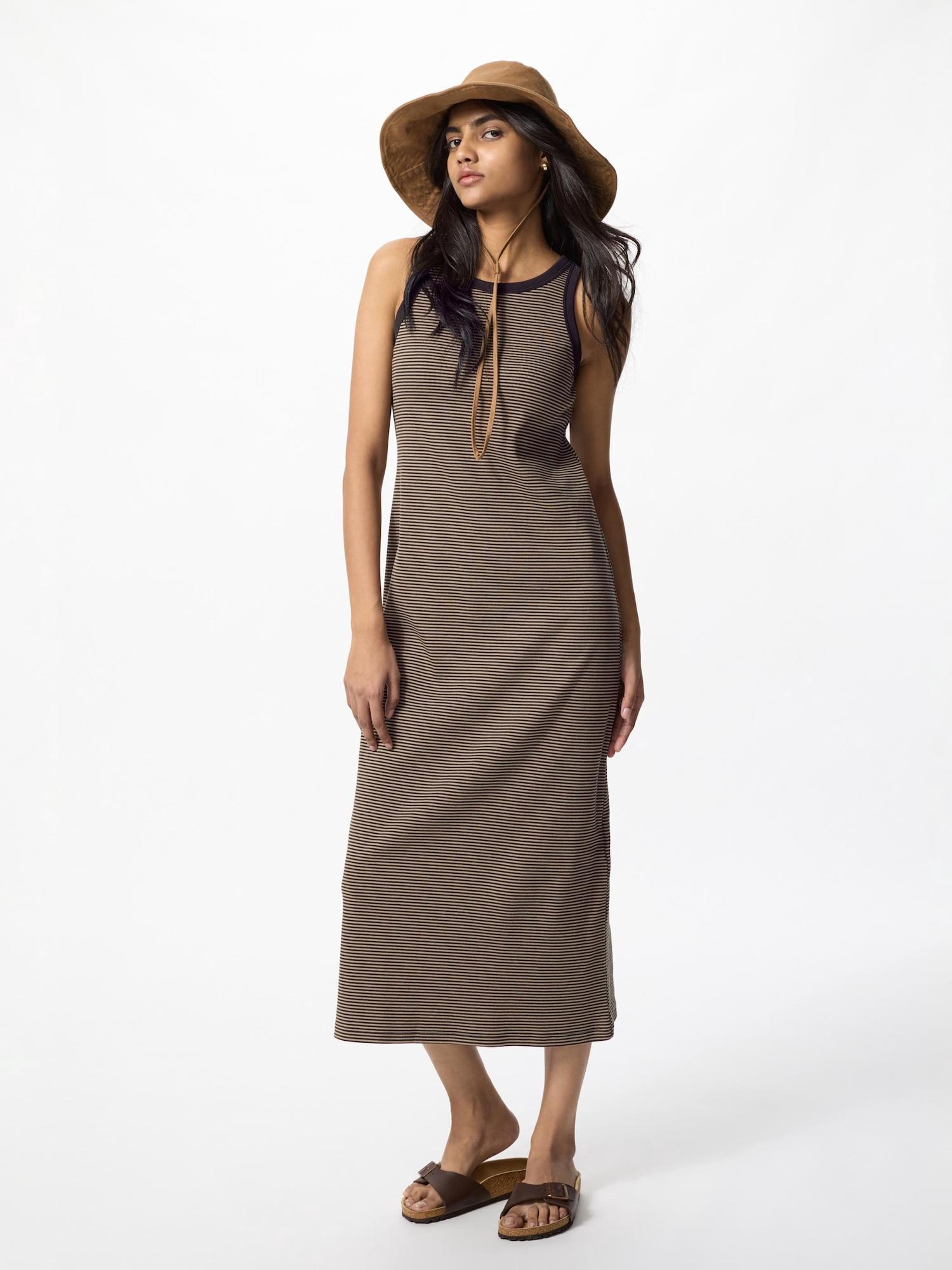 

Uniqlo Япония платье-бюстгальтер в рубчик в полоску длинное 39 DARK BROWN/M