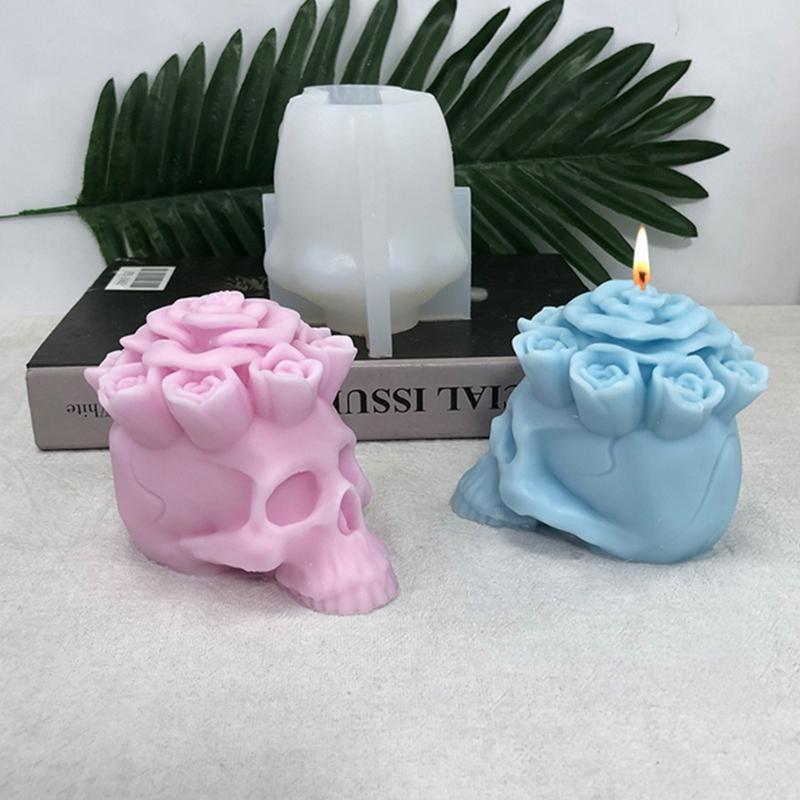 Skeleton for Head Silicone Molds 3D Rose Skull Epoxy Mold DIY Candle  Resin Casting Mold Halloween Decoration Scented Ca