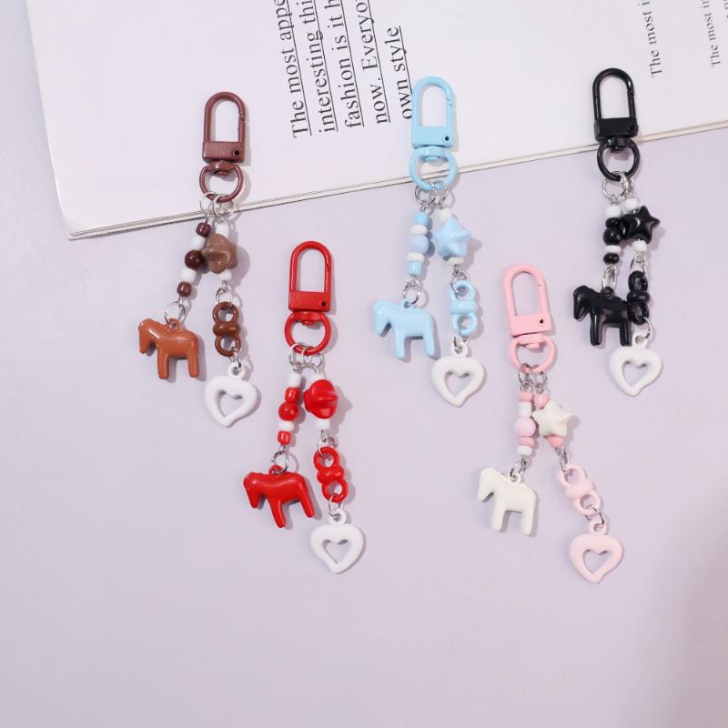 Cute Cartoon Alloy Pony Beaded Pendant Keychain Fashion Key Ring Bag Pendant Kawaii Mobile Phone Chain Accessories Gifts