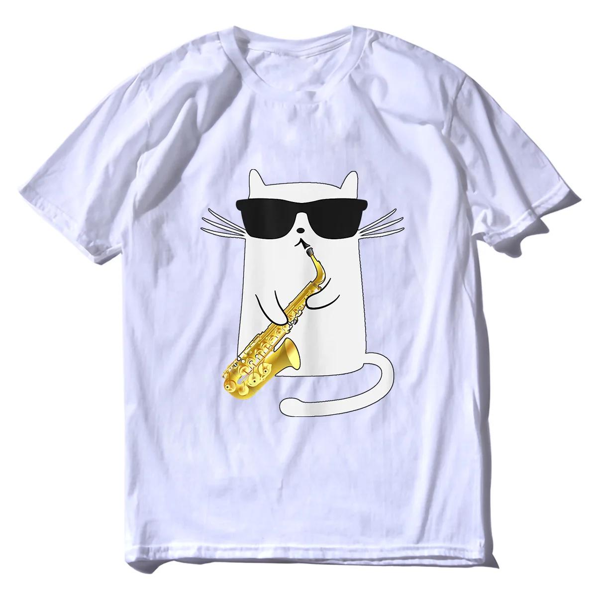 

Oversized Casual Tee Clothing Streetwear Unisex 100 Cotton Funny Cat Shirt Saxophone Music Gift Men TShirt S