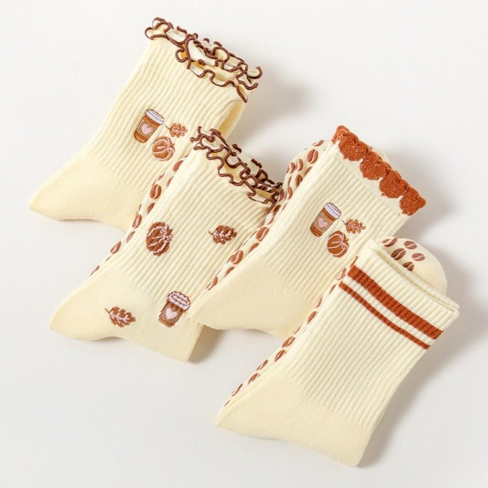 Pumpkin Embroidery Yoga Socks Breathable Cuffed Mid Tube Socks Professional Floor Socks for Women