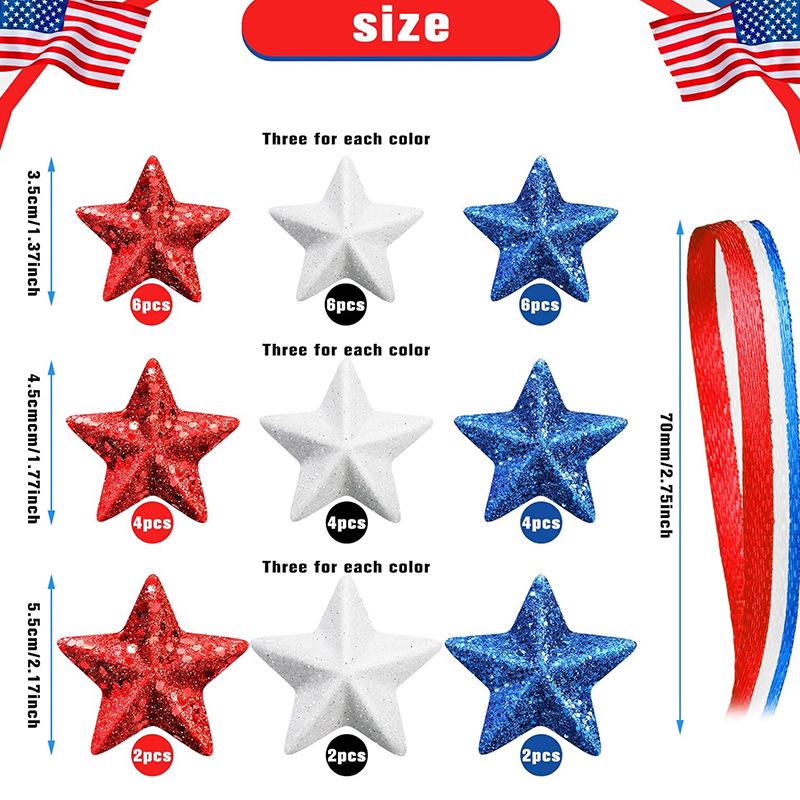 24-Piece Independence Day Red, White & Blue Star Hanging Ornaments