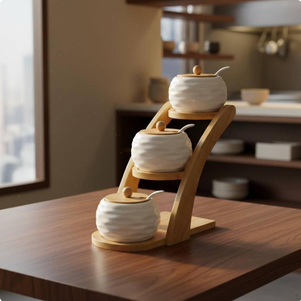 Ensemble de pots à condiments en céramique Garde les assaisonnements frais Récipient à assaisonnements Anti-poussière Porcelaine