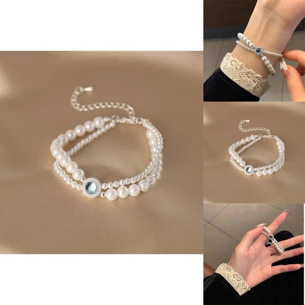 Glamorous Double Layer Pearl Bracelet With Classic Geometric Design For Women