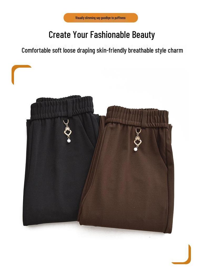 Fashionable High-Waist Elastic Trousers for Middle-aged and Elderly Women - Autumn Casual, Loose Fit