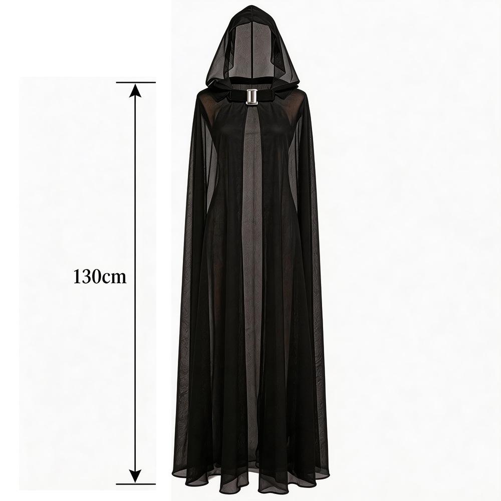 Halloween Grim Reaper Witch Mesh Long Cape Party Performance Costume Cosplay Wizard Cloak Black One Size