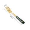 Stainless Steel Golden Small Fork Set for Home Kitchen Cutlery Dinner Table with Green Ceramic Handle Design Salads and Fruit Fork