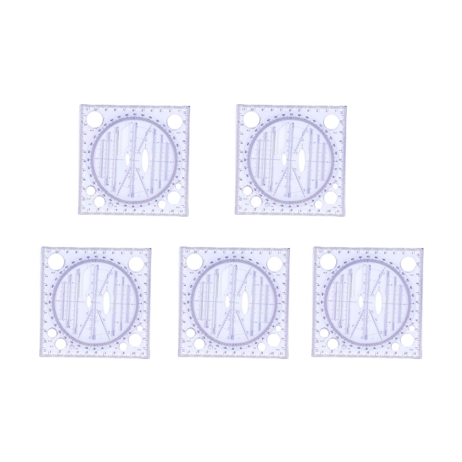 

5Pcs Multifunctional Ruler Transparent Lightweight Portable Flexible Rotatable Protactor 360 Degree for School Office
