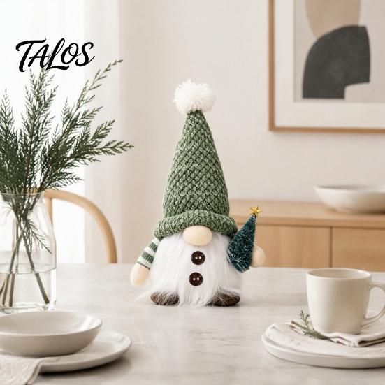 Forest Green Christmas Table Decor Lighted Gnome Decorations, Plush Dwarf Dolls with Warm Lights, Festive Mantelpiece Shelf Accents Knitted