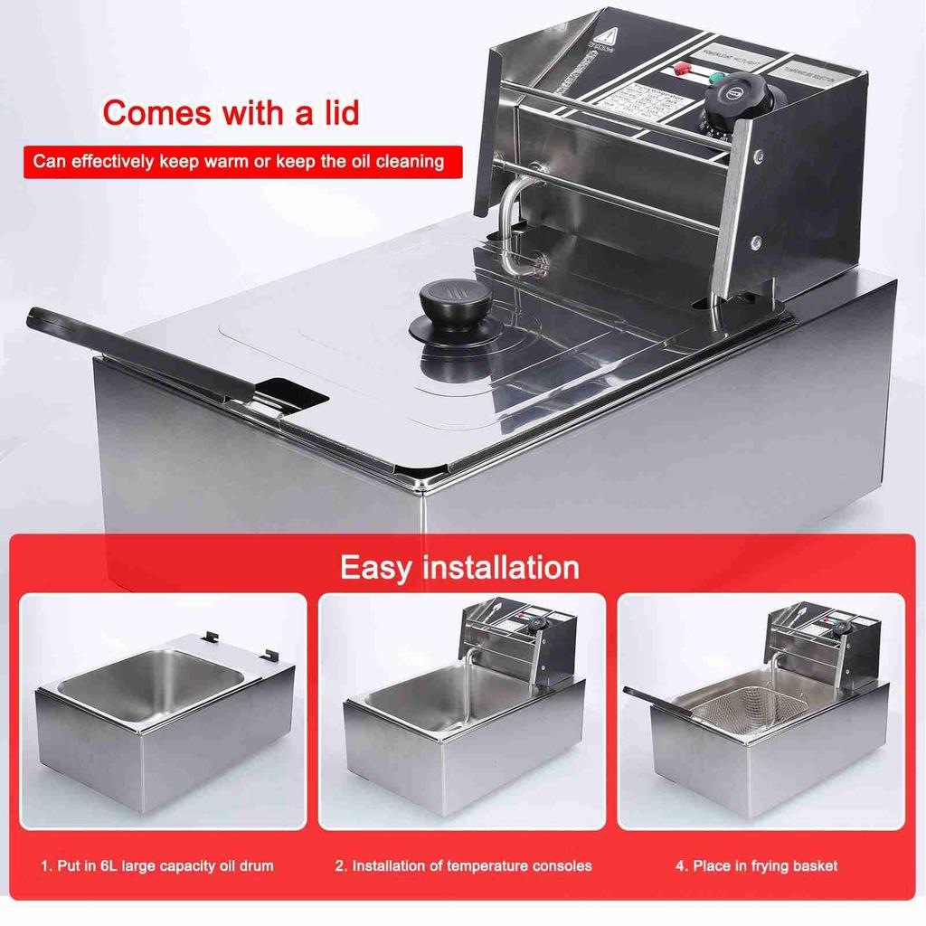 Multifunctional 6L Electric Deep Fryer Removable Oil Filtration Basket 1500W Stainless Steel Automatic Thermostatic Fish Frye