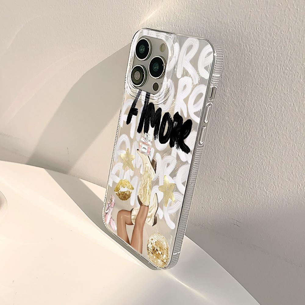 For iPhone 17 15 Pro Max Cases iPhone 11 12 13 ProMax 14 16 Plus 8 XS XR Shockproof Cover Amore Romantic Cowgirl Text Girl Case