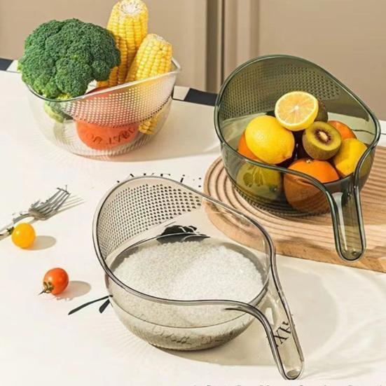 Drain Rice Basket Transparent Food-Grade Plastic Rice Vegetables Fruits Washing Basket with Ergonomic Handle Easy Lift Rice Washer
