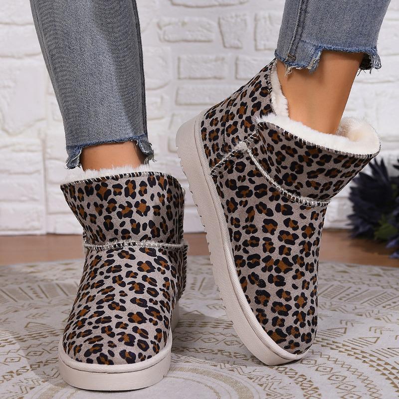 2025 Padded Flat Soft Sole Leopard Winter Padded Extra Thick Leopard Flat Snow Boots Female